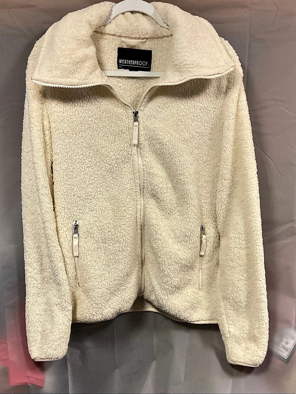 Weatherproof 1948 Teddy Fleece Jacket Cream Size Medium